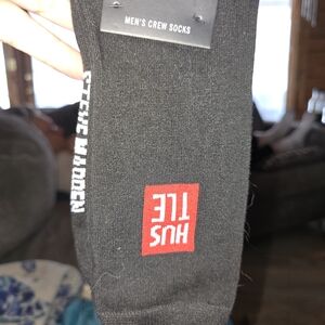 Steve Madden Black Crew Socks with Red and White Text